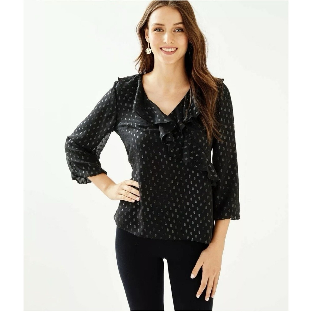 Lilly Pulitzer Olenna Silk Top, Onyx, Fully lined XS Black